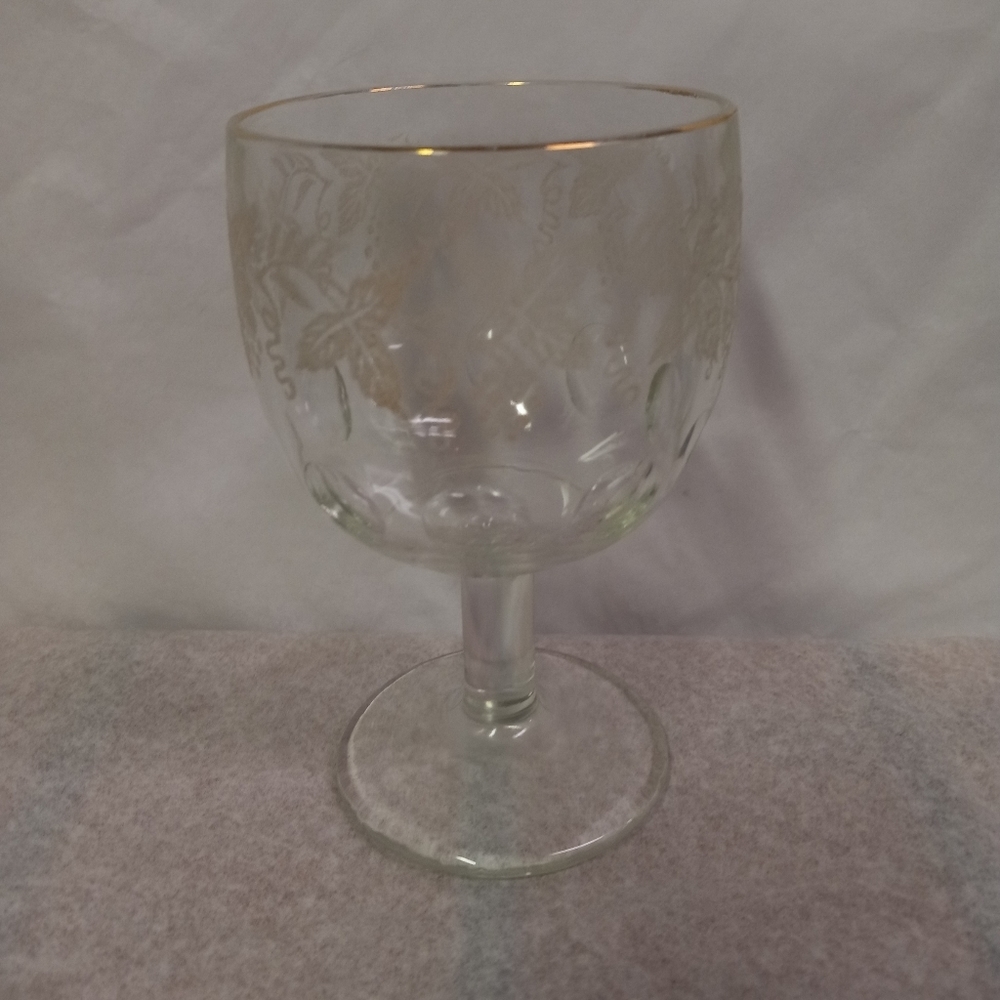 VINTAGE Goblet Stemed Clear Glass with Frosted Floral Winter Scenery Etchings